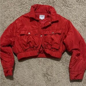 Red cropped bomber jacket